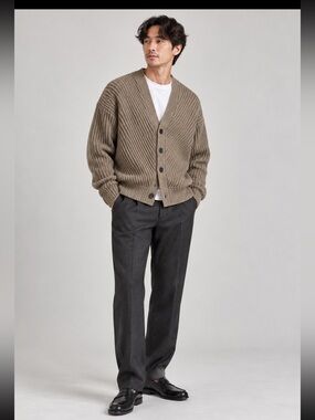 “Solid Homme grandpa cardigan Wool Blend Rib Knit Cardigan” by Woo Young size 44